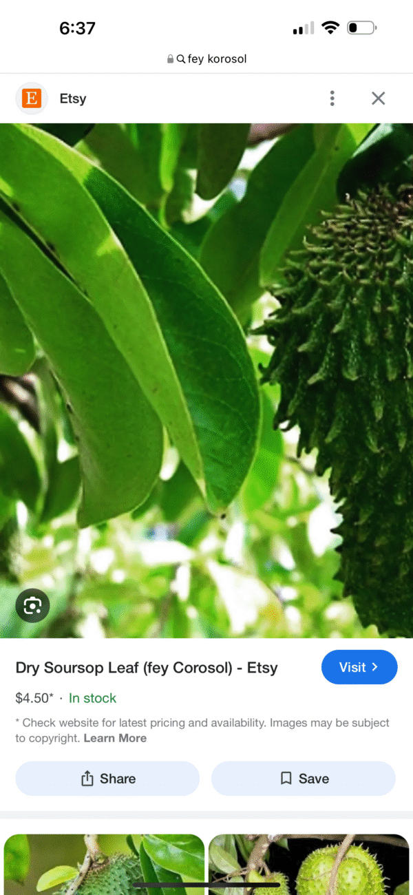 Dry Soursop Leaf ( Fèy Corosol)